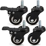 Holdfiturn 4Pcs Heavy Duty Castor Wheels Spiral Caster 50mm Rubber PU Swivel 200KG Castor Wheels Trolley Furniture Caster with Screw (Black, 2 Brakes 2 Non Brakes)