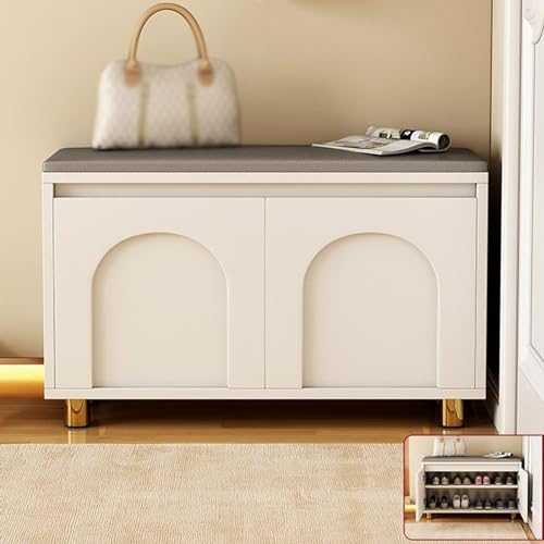 Banc à chaussures avec portes et siège PU meuble moderne mince