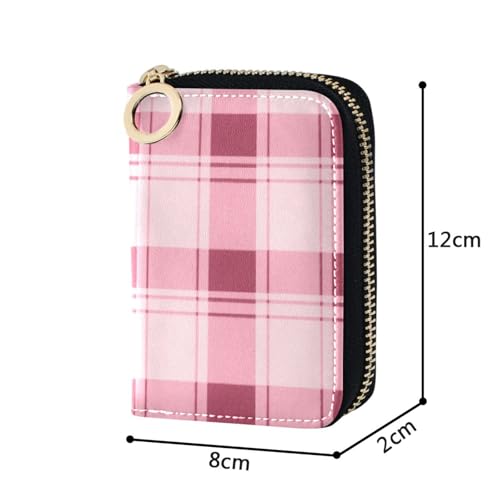 Women's Pink Red Buffalo Plaid Credit Card Holder Wallet Leather Zipper Card Case for Ladies Girls 203009512