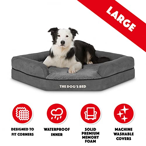 The Dog's Bed Orthopädisches Eck-Hundebett, Memory-Schaum, Wasserdicht, Mittel, Schwarzer Plüsch, lindert Schmerzen Bei Arthritis und Hüftdysplasie Therapeutisch Unterstützend, Tierärztlich Zugelassen