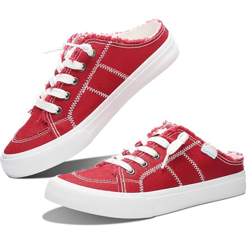 Image of Obtaom Women Canvas Mules Memory Foam Clipper Fashion Sneakers Comfortable Slip-On Mule Backless Holiday Shoes