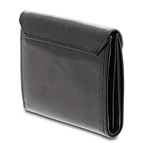 GIUDI ® - Portafoglio Donna in pelle vacchetta, vera pelle, portamonete, portatessere, Made in Italy. (Nero)