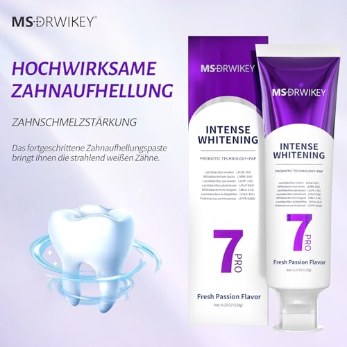 MSDRWIKEY 7Pro Zahnpasta – Intensive Aufhellung mit 7 Probiotika & Lila Formel für gesunde Zähne und Zahnfleisch – Fluoridfrei, Tiefenreinigung & Frischer Atem – 120g – Bild 4