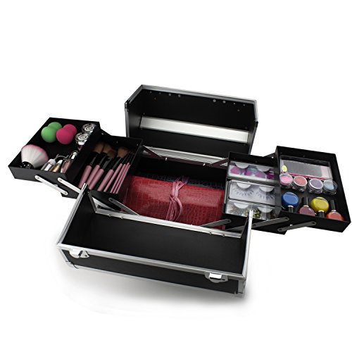 Glow Make-up Etui Kosmetikkoffer Schminkkoffer Friseurkoffer Schmuckkoffer; Schwaz (Plain) – Bild 4