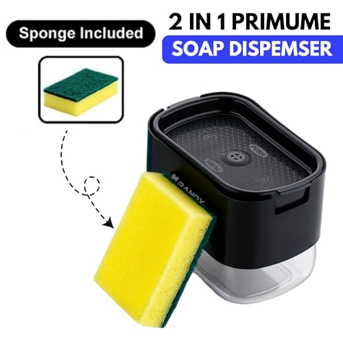 Image of Ranox Soap Dispenser for Kitchen Sink Accessories, Dish Wash Liquid Dispenser Pump 400ml with Sponge Holder, Bathroom Soap Dispensers, Kitchen Sink Organizer (Black (Dishwasher))