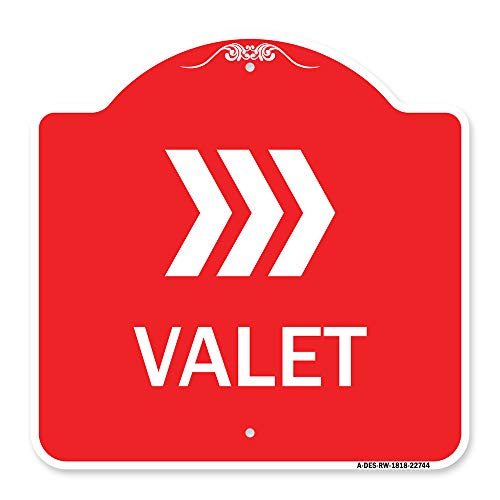 SignMission Designer Series Sign - Valet Right Arrow | Red & White 18" X 18" Heavy-Gauge Aluminum Architectural Sign | Protect Your Business & Municipality | Made in The USA