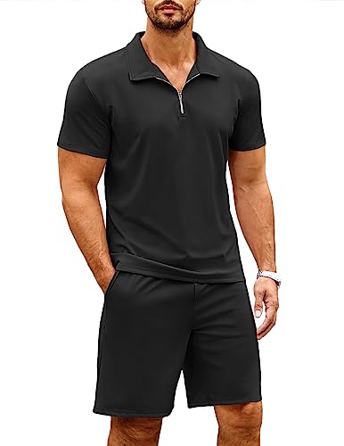 COOFANDY Mens Coordinated Outfit Short Sets 2 Piece Short Sleeve Polo T Shirts And Shorts Set, Black, Small COOFANDY Mens Coordinated Outfit Short Sets 2 Piece Short Sleeve Polo T Shirts And Shorts Set, Black, Small