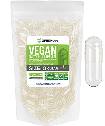 Image of XPRS Nutra Size 0 Empty Capsules - 1000 Count Clear Empty Vegan Capsules - Vegetarian Pills - DIY Vegetable Capsule Filling - Veggie Pill Caps for Do-It-Yourself Supplements