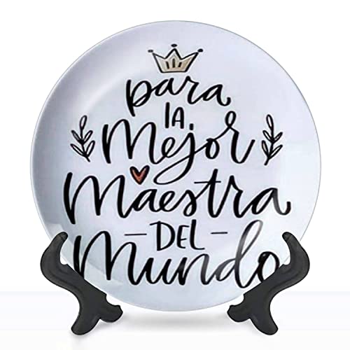 Decorative Plates Graduation gift print Teachers day Back to school design Spanish Wall Hanging/ Table Plate Ceramic Ornament with Display Stand for Dining, Parties, Wedding Collector Plate, 10