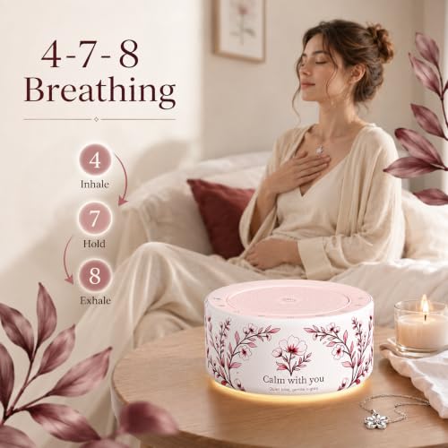 Image of Kipcush White Noise Machine for Baby & Adults, 30 Soothing Sounds, Soft Non-Glare Nursery Lamp, 8 Color Night Lights, Memory Function (New Floral Theme, Standard)