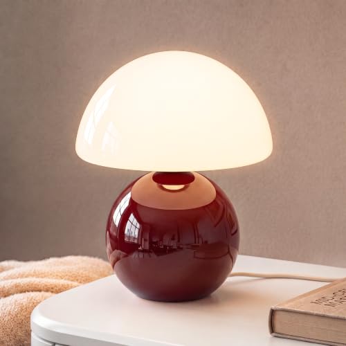 Dawnwake Mushroom Lamp Table Lamp for Bedroom Desk Bedside Small Lamps for Living Room Night Stands Mushroom Decor Cute Mini Modern Mid Century Lamps Unique Aesthetic Home Living Room Decor(Wine Red)