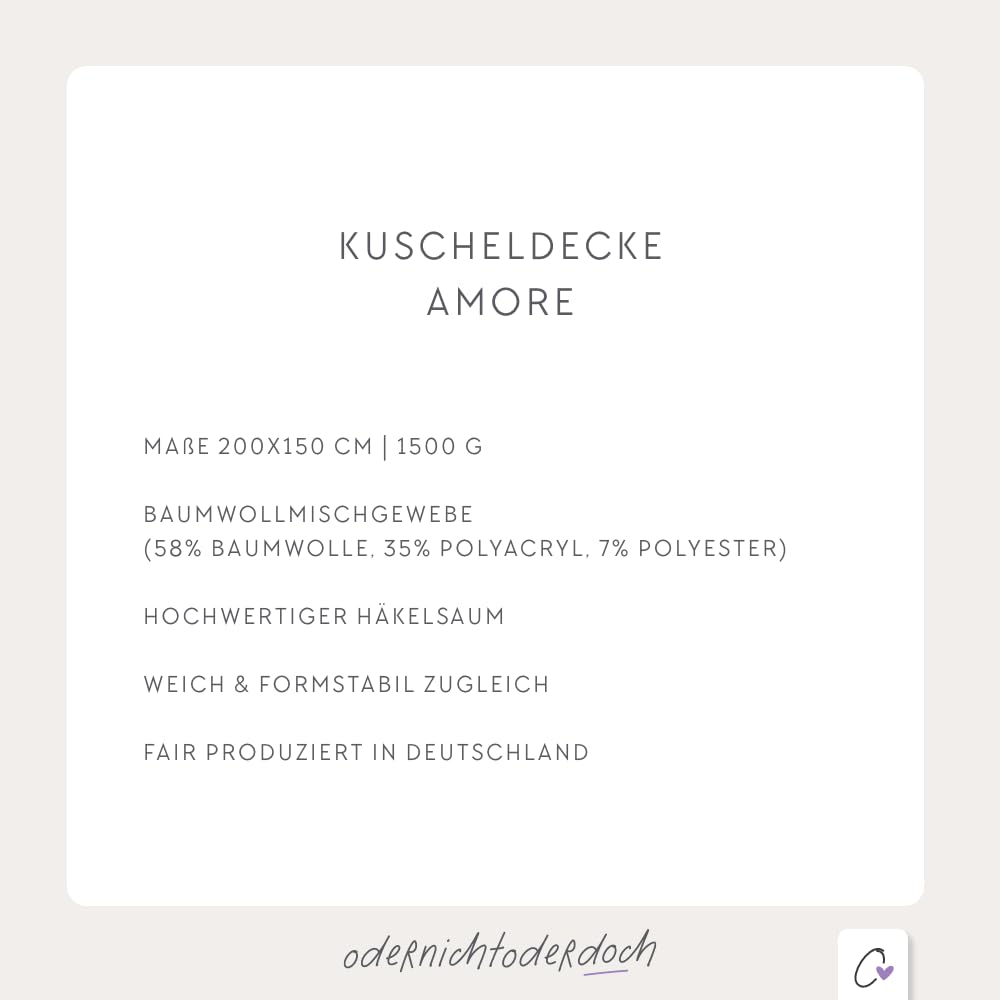 Odernichtoderdoch Kuscheldecke „Amore“ - 150 x 200 cm - Häkelsaum, weich, Deine Lieblingsdecke, fair produziert in Deutschland, Home-Accessoire