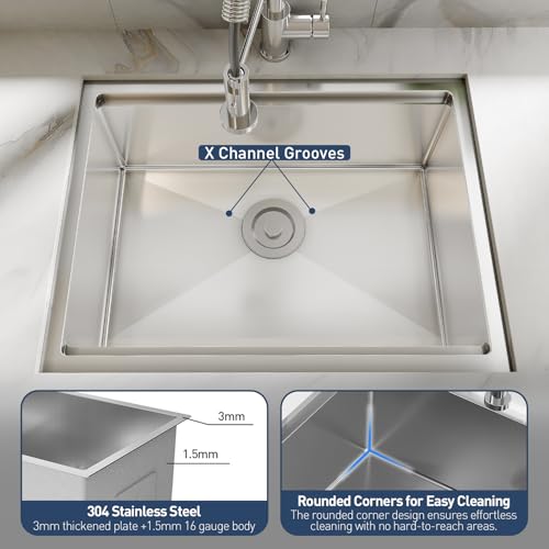 GarveeHome Undermount Kitchen Sink, 27x19 Inch Stainless Steel Kitchen- Single Bowl Sinks, Modern Top Mount 16 Gauge Workstation Sink-with Accessories for Bar, Silver (Not Included Faucet)