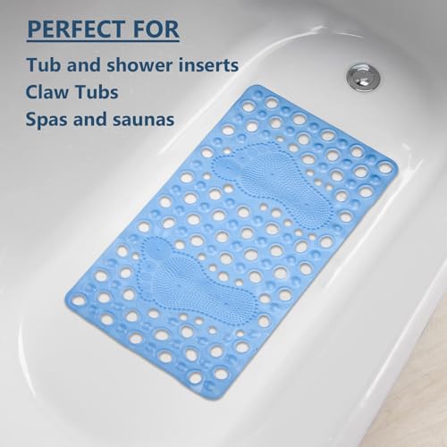 Image of Kuber Industries Bath Mat | PVC Bathroom Mat | Shower Bath Mat | Hole Bath Tub Mat | Foot Massager Mat | Anti-Skid Shower Mat with Drain Holes | Pack of 2 | Sky Blue