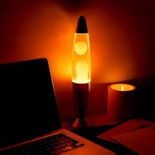 GIFTMARKET – Lampe à lave orange. Lampe rétro de table de chevet 34 x 8,5 cm avec 2 ampoules fournies. Cadeau original et fun pour adolescents et décoration tendance.