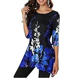 Feature: Locker Stil, kurze Ärmel, Plissee vorne, flowy unteren Saum, Blumendruck Muster, casual T-Shirts, lässige floral Tunika, Damen Shirts, Damen Tops und Blusen.