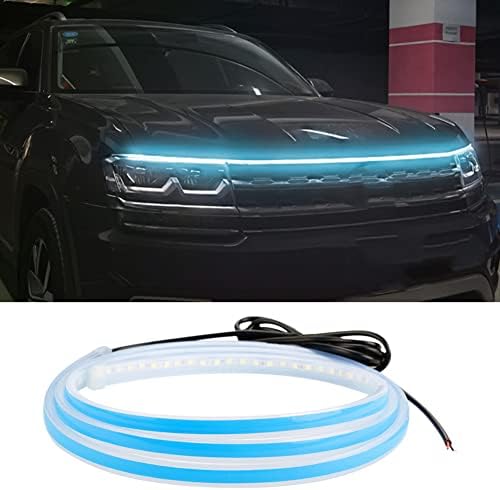 TEKSHINNY Dynamic Car Hood Light Strip, 59 Inches Exterior Car Strip Lights Flexible Headlights Waterproof Daytime Running LED Hood Strip Lights for Cars, Trucks(Ice Blue)