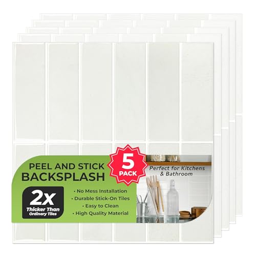 5 Pack Peel and Stick Backsplash Subway Tiles, Extra Thick