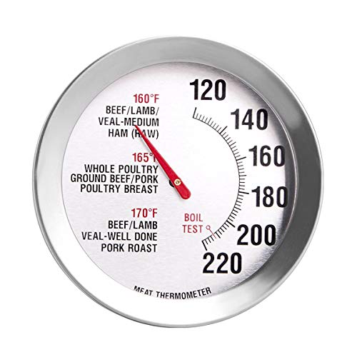 Meat Thermometer Extra Large Dial 2.8-Inch Meat & Poultry Thermometer Stainless Steel Safe Waterproof Classic Design BBQ Poultry Probe Cooking Meat Thermometer for Household Cooking Turkey Pork Beef