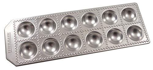 Fackelmann Molde para hacer raviolis caseros, con 12 huellas de forma redonda, material de aluminio resistente, dimensiones 34 x 11,5 x 2 cm, línea Sybaris