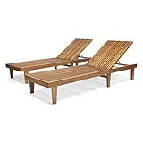 Addisyn Outdoor Wooden Chaise Lounge (Set of 2), Teak Finish