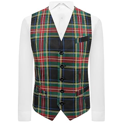 King & Priory Dark Green Tartan Waistcoat Cover