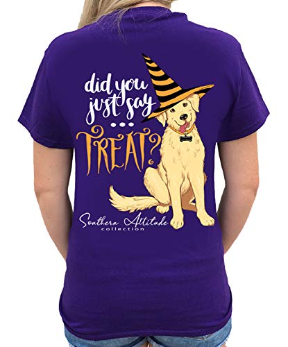 Southern Attitude Did You Just Say Treat Halloween Dog Purple Women's Short Sleeve T-Shirt (Small)