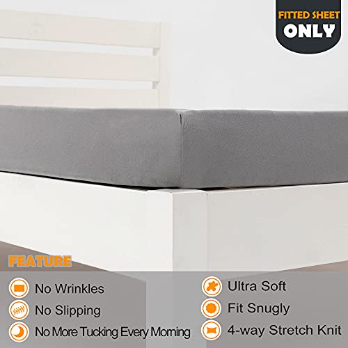 Image of Cot Size Fitted Sheet Only - 4-Way Stretch Jersey Knit & Snug Fit for Bunk Beds, Camping, RV, Folding Beds, Boys & Girls, Wrinkle Free & No Slipping, Soft & Comfortable - Light Gray, Bunk /Cot Twin
