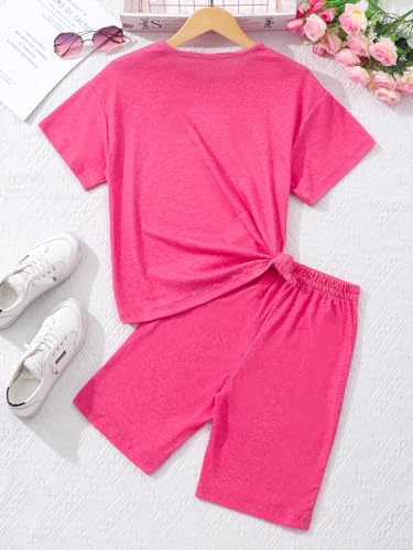 Image of NEW 8-12 Years Girls Summer Outfits 2 Piece Set Trendy Print Top & Stretchy Shorts Casual Playwear