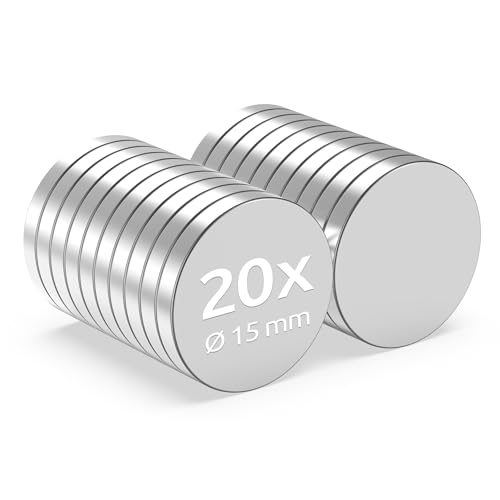 ECENCE Aimants en Néodyme 20 pcs - Aimants Ronds Super Puissants - Très Forts - Revêtement NiCuNi de Haute Qualité - Aimants Disques Ø15x2mm