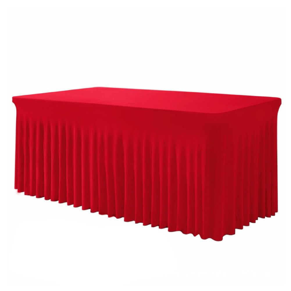 Odot Table Skirt Rectangle, Spandex Stretch Table Cover with Skirt Hotel Banquets Pleated Desk Skirt, Party Tablecloth Fluffy for Wedding Birthday Banquet Holiday (red,8ft(244x76x76cm))