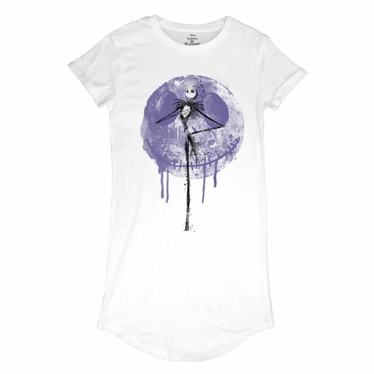 Disney T-Shirt Kleid | Nightmare Before Christmas Damen Kleid | Jack Skellington Druck | Offizielles Merch, Weiß, Medium