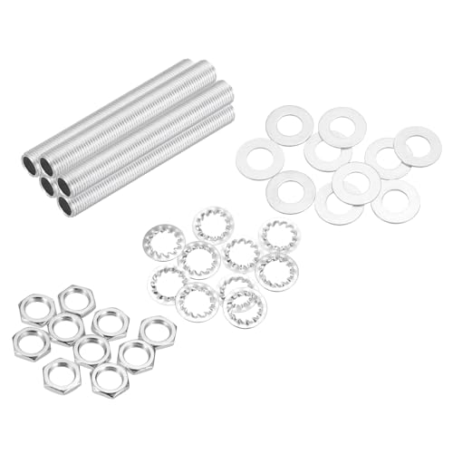 Image of MECCANIXITY 35Pcs 3 inch Lamp Pipe Nipples Kit with Hex Nuts Washers, M10 Fine Threaded Hollow Tube Repair Hardware Fasteners Assortment for Assembly Chandelier Ceiling Lamp DIY, Silver