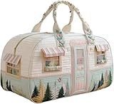Bolso de viaje acolchado Cozy Camper, estilo bohemio vintage con estampado floral vibrante, bolso de lona para viaje, mochila espaciosa y acolchada para fin de semana. (Verde,18' x 9' x 9' in)