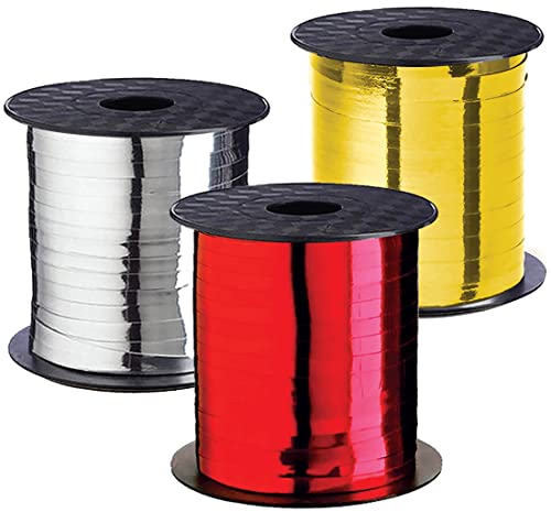 Ringelband für Weihnachten, Urlaub, Valentinstag, Geschenkbänder, Weihnachts-Set, 3 Rollen, Rot, Gold, Silber, lockig, dünn, metallisch, für Feiertage, Geschenke und Dekoration Cover