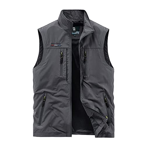 Gilet de travail multi-poches pour homme veste sans manche pêche et photo gris