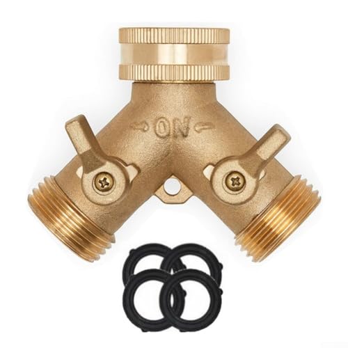 ZMdooreasy Manguera de jardín de latón resistente divisor en Y divisor de riego de jardín, conector de colector de 2 vías con válvulas de bola de encendido y apagado bronce