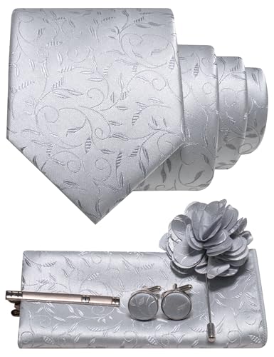 Image of JEMYGINS Mens Tie and Pocket Square,Lapel Pin,Cufflinks,Tie Clip Sets with Gift Box 5PCS