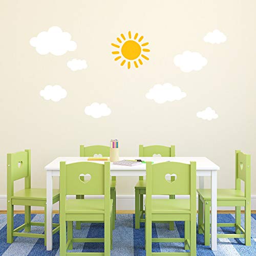 DECOWALL Vinilos Decorativos Letras y Nubes Blanco y Amarillo 4 Piezas miniatura 1
