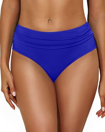 Image of Tempt Me Women Mid Rise Bikini Bottoms Full Coverage Swimsuit Ruched Scrunch Swim Bottom