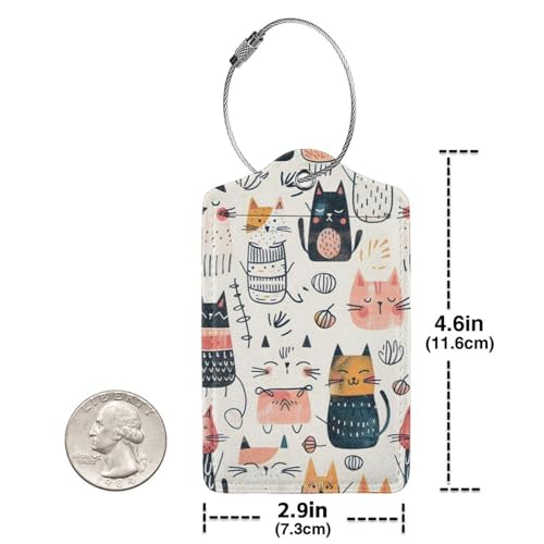 Boho Cats PU Leather Luggage Tags for Suitcases 2 Pack Baggage Tags with Privacy Cover ID Label Address Card and Durable Metal Ring for Women Men Travel4