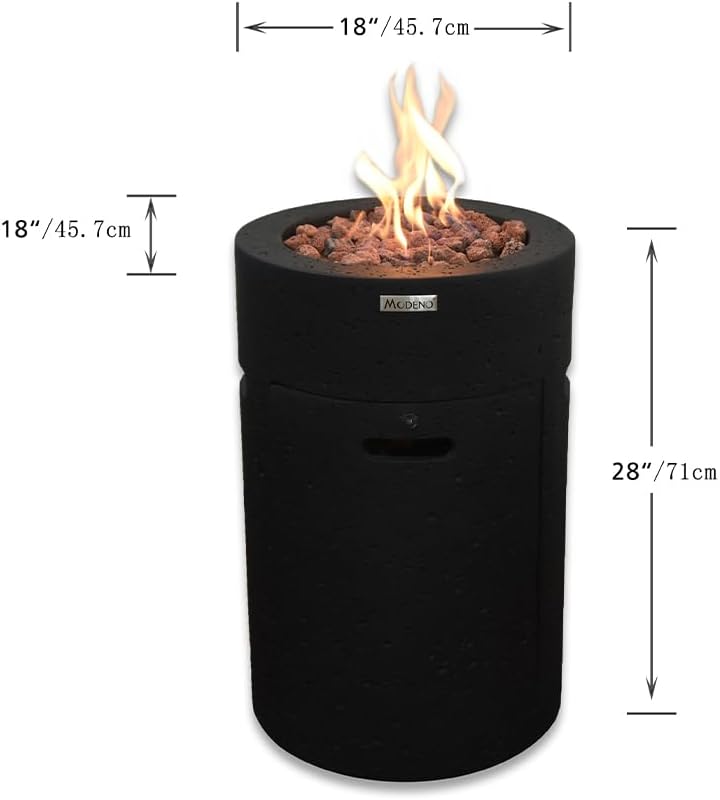 Lava Tube Concrete Fire Pit 18" x 18" Outdoor Patio Firepit Includes Lava Rocks Modern Fire Pits & Outdoor Fireplaces for Garden, Deck, Indoor & Outdoor Heating