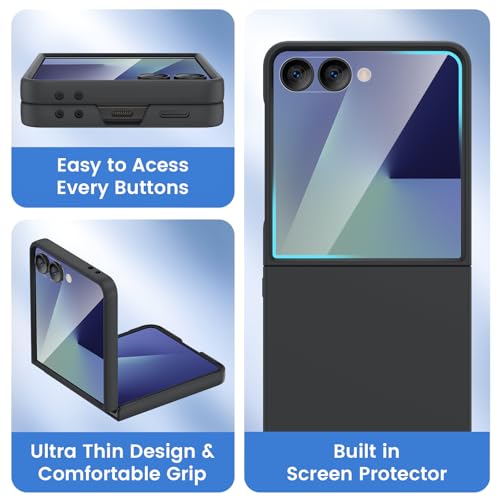 Image of Ruky for Z Flip 7 Case, with Built-in Screen Protector, Black | Support Wireless Charging Hard PC Ultra-Thin Full Body Protective Phone Case for Samsung Galaxy Z Flip 7, Black