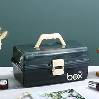 Kinsorcai 2PCS 12'' Three-Layer Clear Plastic Storage Box/Tool Box, Multipurpose Organizer and Portable Handled Storage Case for Art Craft and Cosmetic (Black)