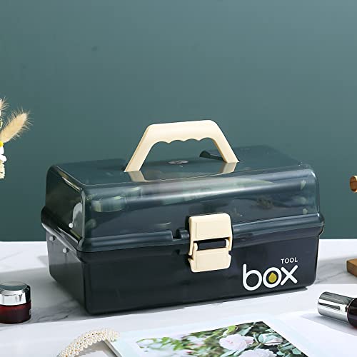 Kinsorcai 2PCS 12'' Three-Layer Clear Plastic Storage Box/Tool Box, Multipurpose Organizer and Portable Handled Storage Case for Art Craft and Cosmetic (Black)