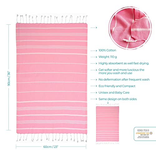 Cacala Turkish Hand Towels With Hanging Loop (23 X 36) Set Of 4-100% Cotton Kitchen Towel Quick Dry Prewashed For Soft Feel Decorative Towels For Gym, Yoga, Bath And Kitchen - Pink #TOP5