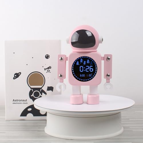WEYIMVTO Reloj Despertador Digital LED Despertadores de Noche Elegantes for Dormitorio, Despertador de Astronauta con función de repetición y Temperatura.(Pink)