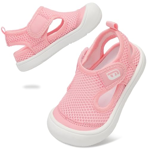 Image of JOINFREE Baby Toddler Water Shoes Boys Girls Wide Toe Quick-Dry Aqua Socks Walking Sneakers Lightweight Closed-Toe Outdoor Sport Sandals for Beach Swim Pool Pink Size 7.5-8