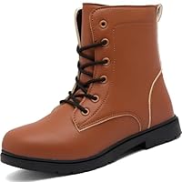 situkeke Ankle Boots for Boys Girls Waterproof Side Zipper Lace Up Kids Black School Boots Leather Walking Boots High Top Ankle Booties