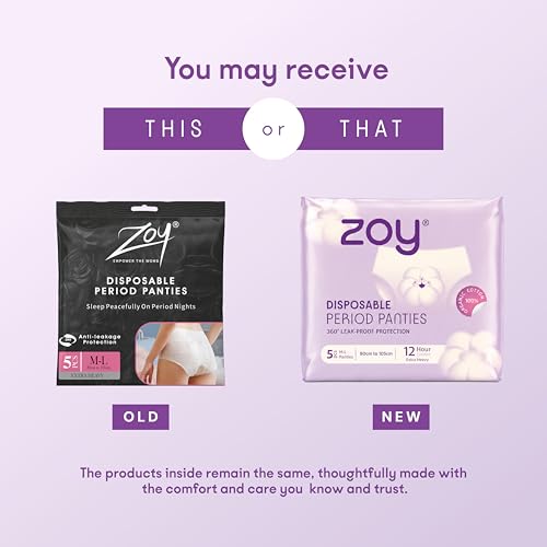 Image of ZOY Disposable Period Panties M-L for Women | 360 Leak-Proof Protection, High Absorbency (Up to 12 Hours), Breathable & Rash-Free | All-in-One Period Underwear for Heavy Flow, Overnight & Postpartum | Pack of 5